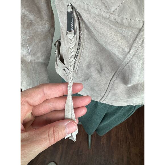 BCBG Leather motto jacket blush pink beige women’s size medium - Picture 5 of 8